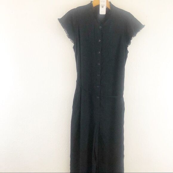 Splendid black cap fringe sleeve button down jumpsuit size M New with tags - Picture 2 of 8